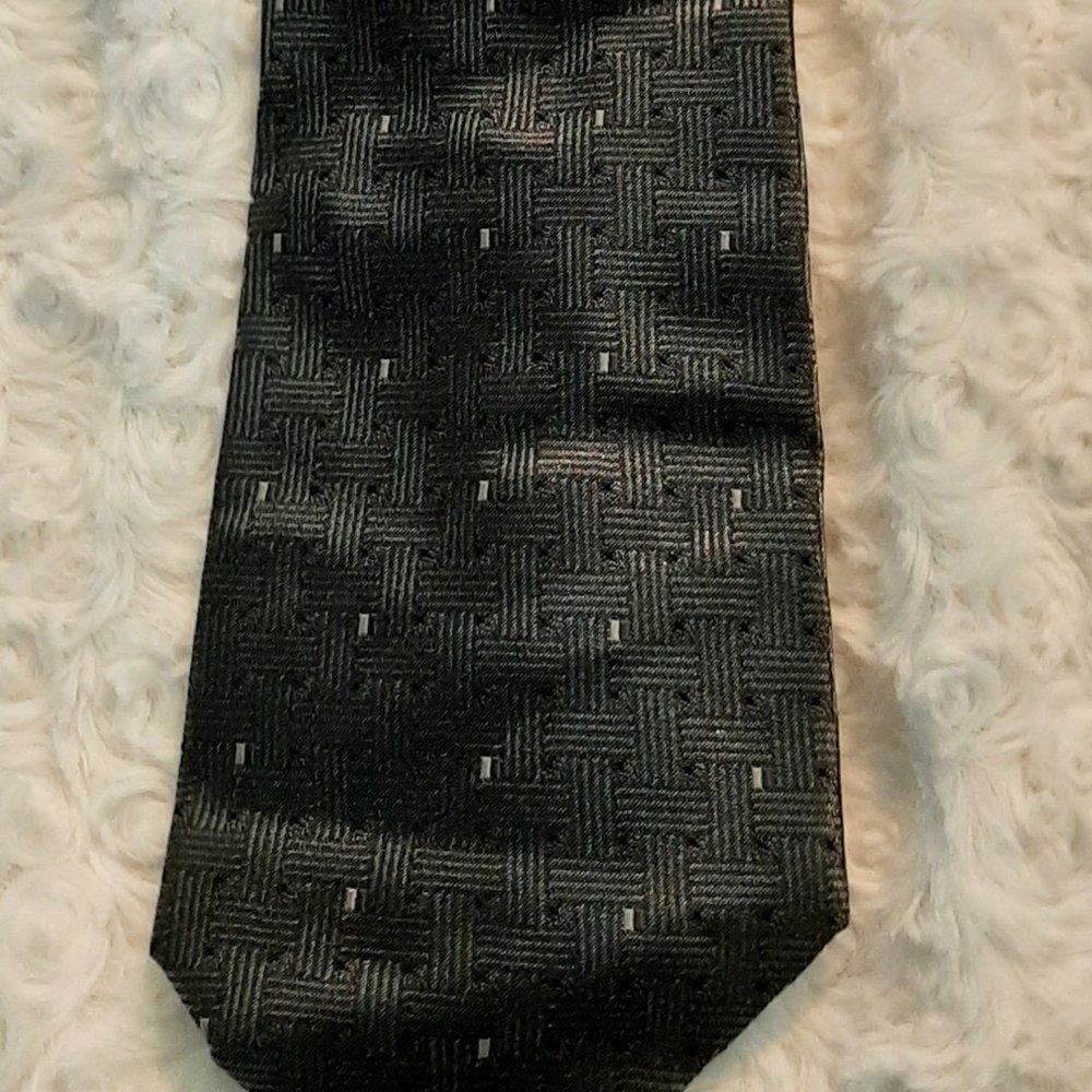 Mondo di Marco Dark Gray Silk & Steel Tie Metallic Dark Academia Office Church